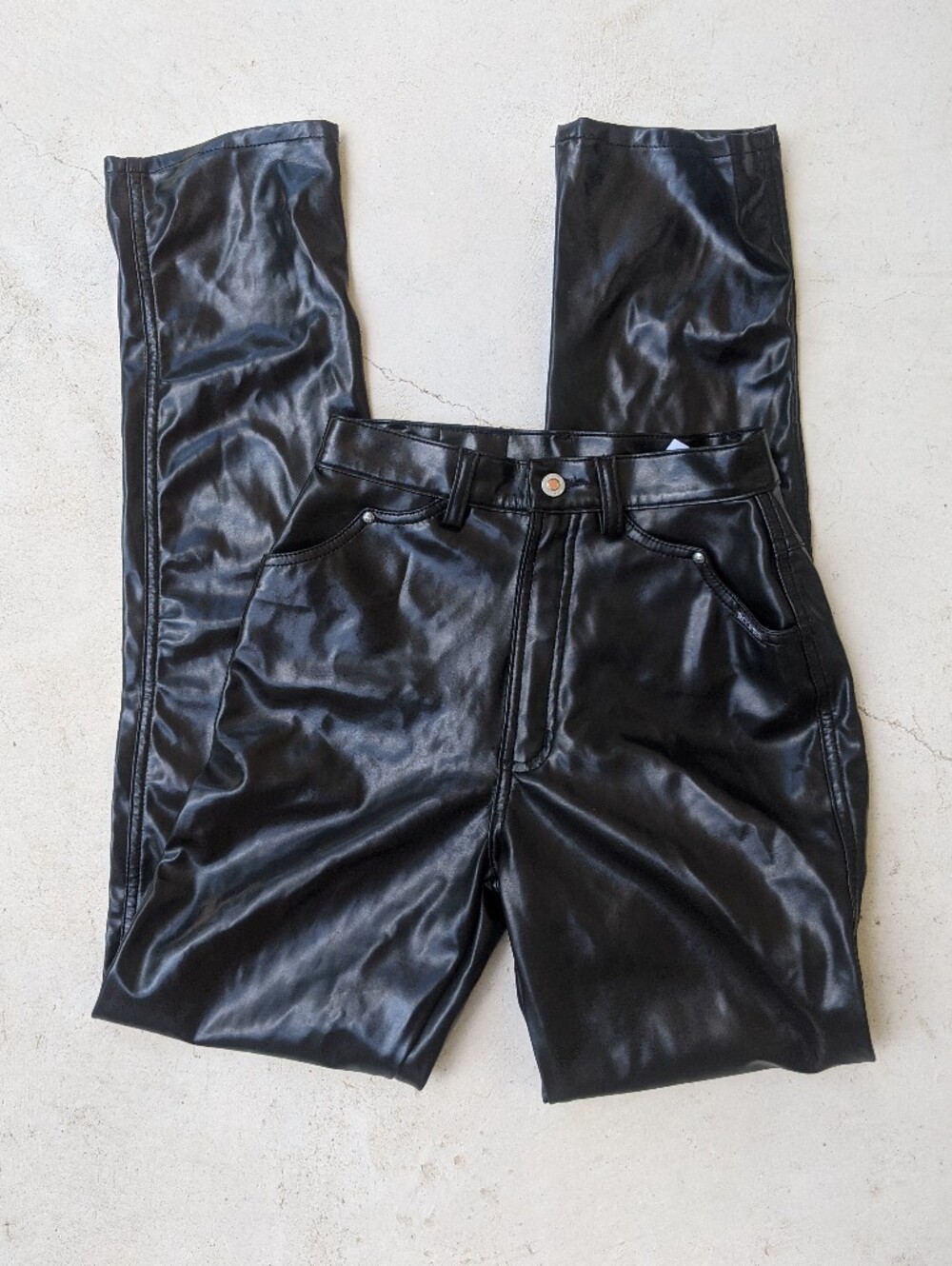 Vintage 80s/90s ROCKIES Black Leather High-waisted Straight Leg Bootcut Pants